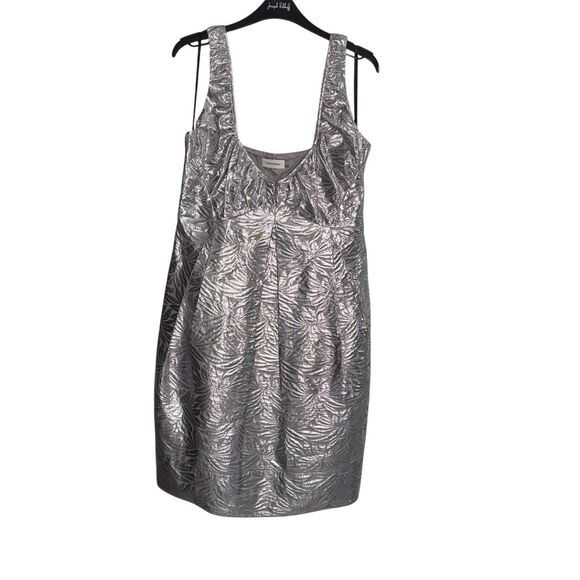 Calvin Klein Women 10 Dress Lightweight Futuristic Metallic Foil Pleated Formal - Picture 8 of 9